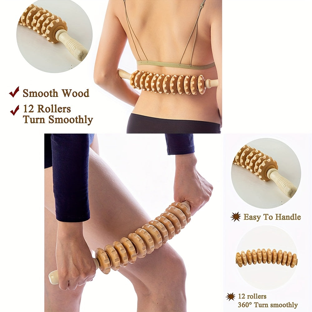 Wooden Massage Roller for Muscle Relief Cellulite Reduction and Lymphatic Drainage