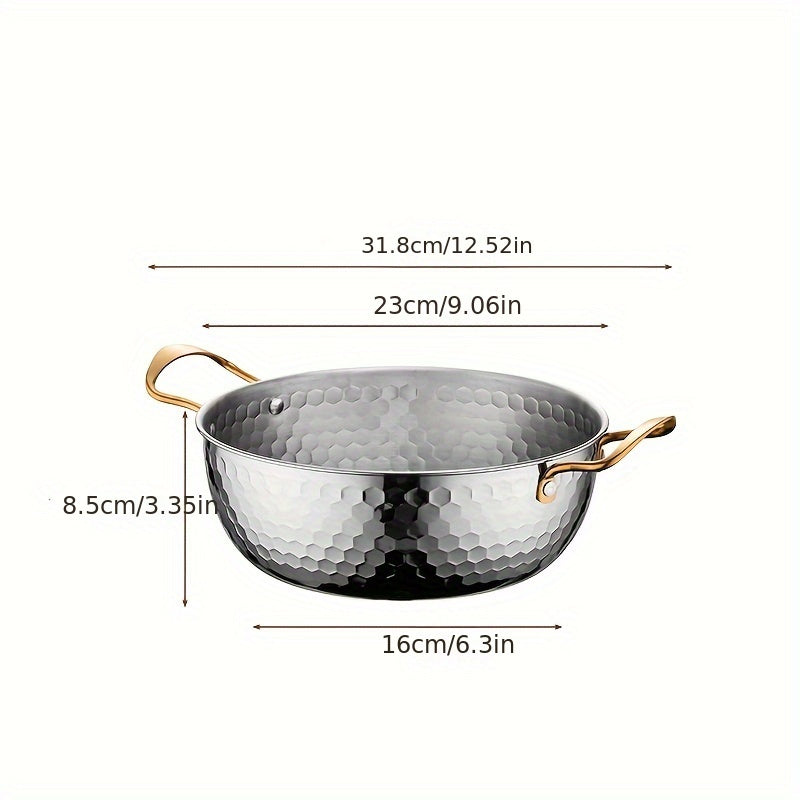 Stainless Steel Hammered Ramen Pot with Lid for Noodles and Soup Kitchen Cookware
