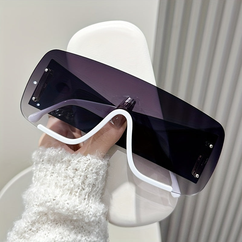 Oversized Rimless Fashion Glasses for Men and Women Metal Frame Gradient Lens for Cycling Hiking Beach Vacations