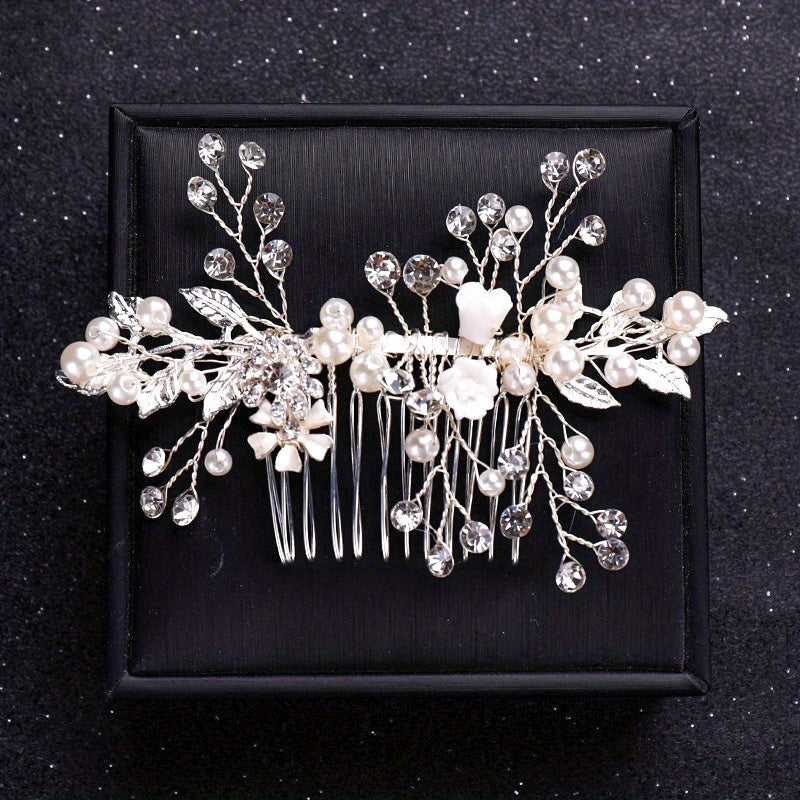 Faux Pearl and Crystal Hair Comb Wedding Bridal Hair Accessory Flower Headpiece