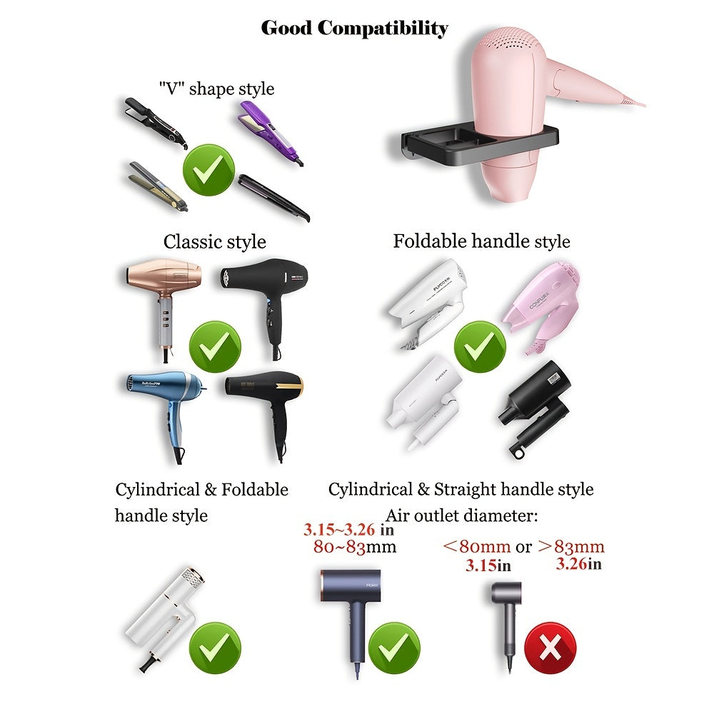 Wall-Mounted Hair Dryer and Flat Iron Rack with Cable Management