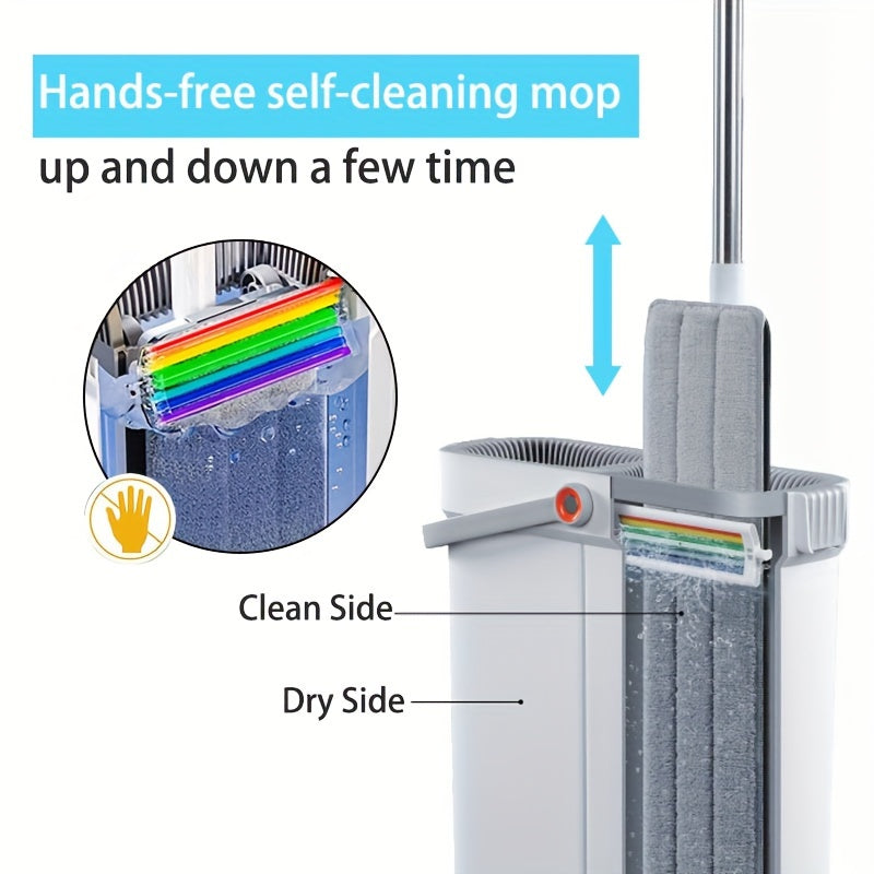 Hand-Free Mop with Long Pole, Large Head, 4 Pads, 360° Rotation