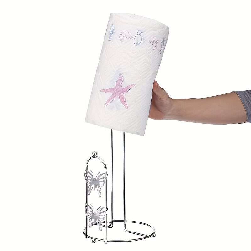 Soporte vertical para toallas de papel de hierro forjado con diseño nórdico de mariposa para cocina y baño