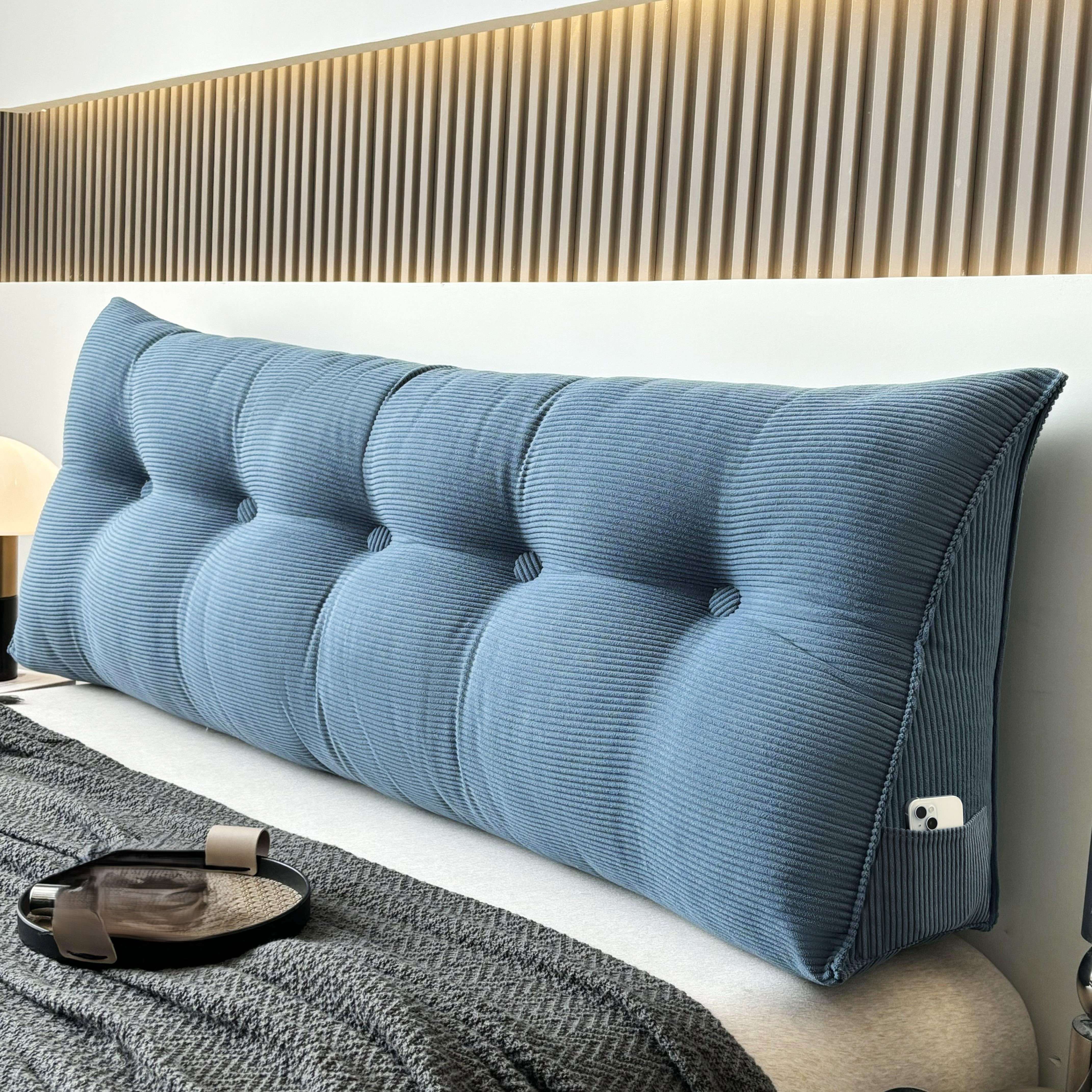 Floor Pillow Cushion with Striped Design, Side Storage, Soft Back Support