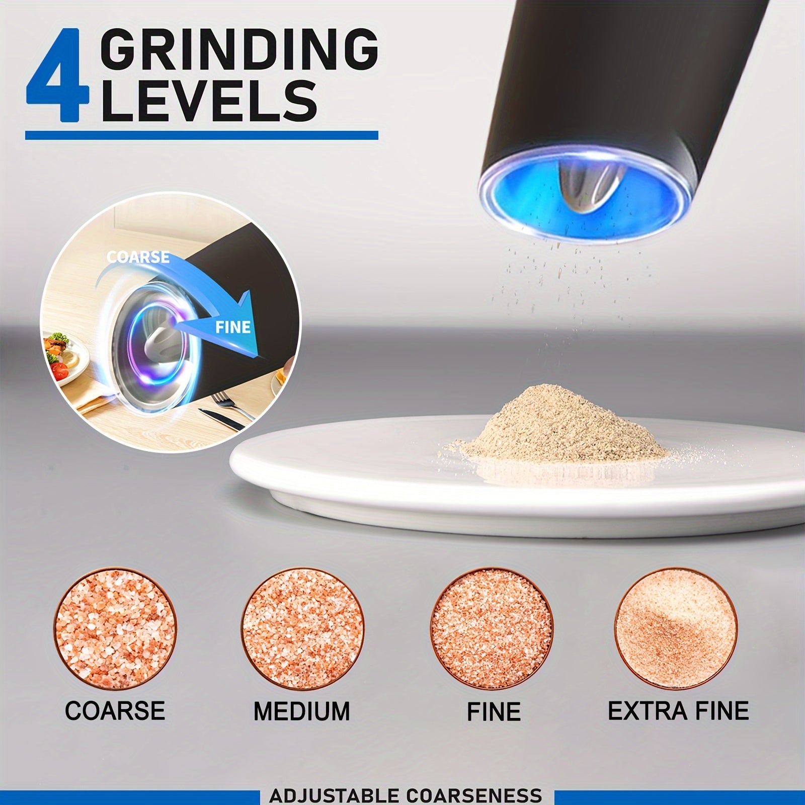 Ikki taqsimli elektr pechene va tuz maydalagich to'plami, sozlanadigan qattiqlik bilan, batareyali, LED chiroqlar, bitta qo'l bilan boshqarish, katta hajmli, yuviladigan, qora - Sevgililar kuni sovg'alariga ideal.