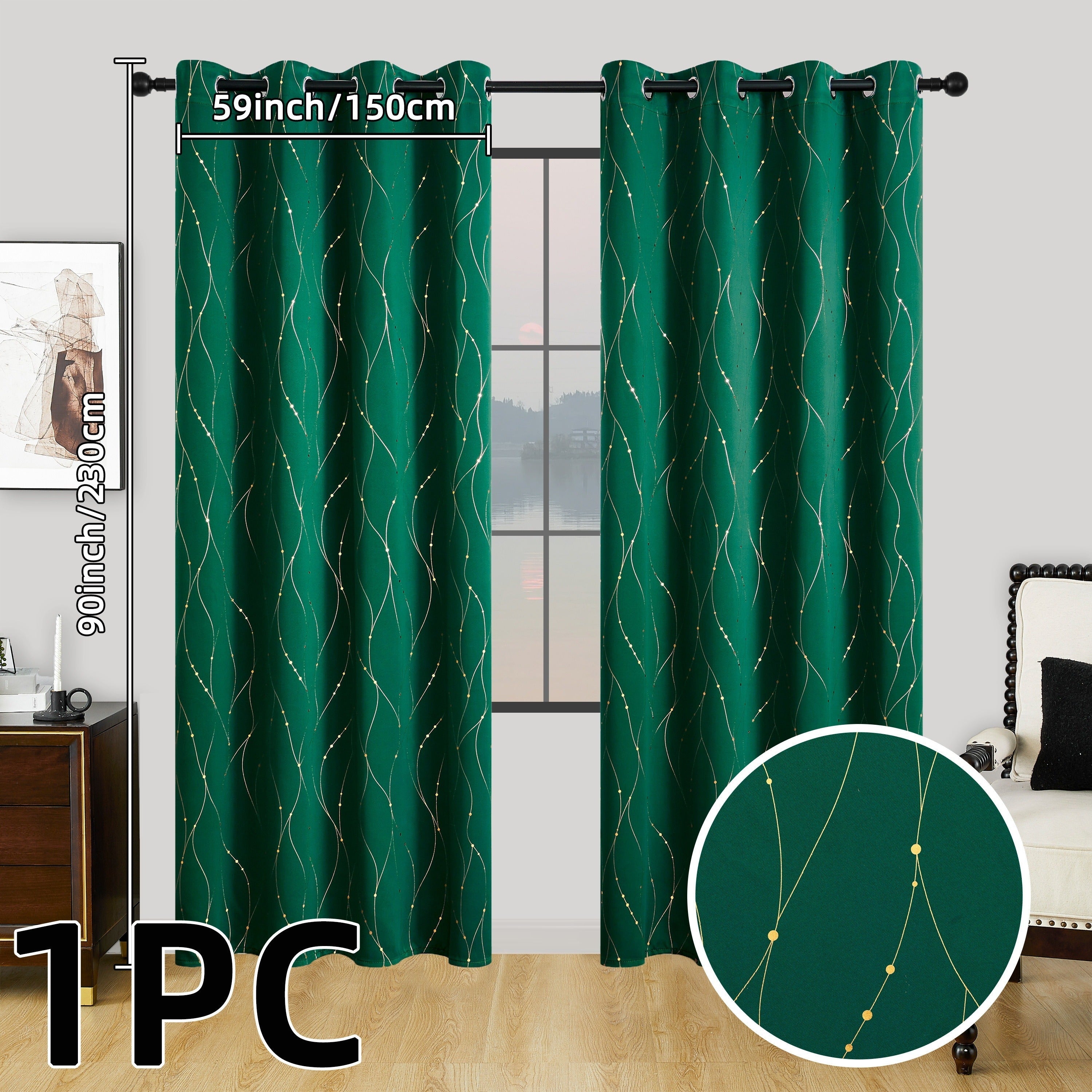 Geometric Pattern Blackout Curtain with Heat Insulation Oil Print Grommet Top for Bedroom Living Room Office