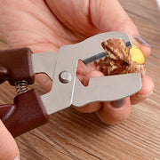 Stainless steel chestnut opener with easy-grip walnut clip waterproof dark brown