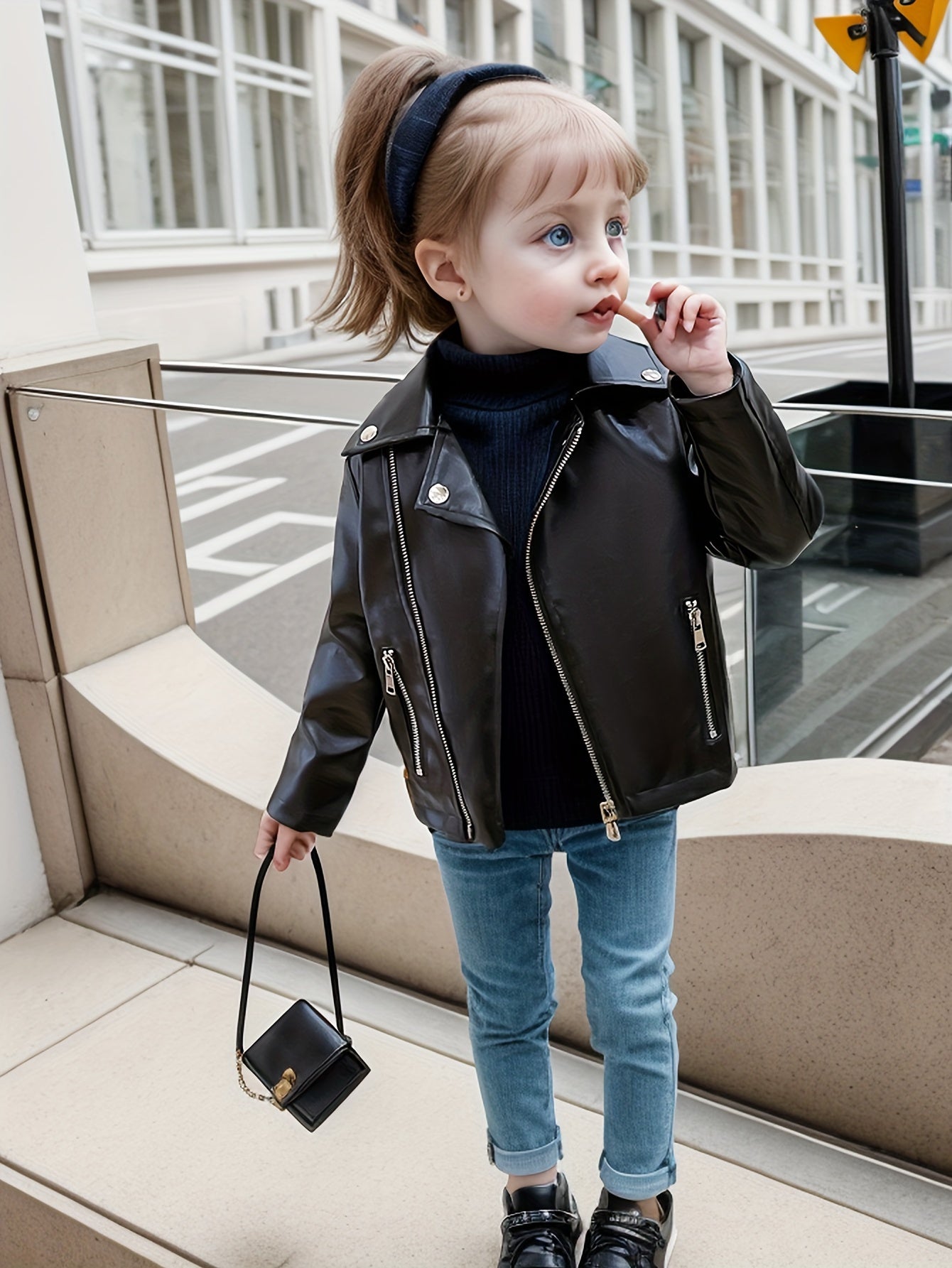 Молодежная полиэстеровая куртка из ПУ однотонного цвета с лацканами, на пуговицах, свободного кроя для весны/осени.