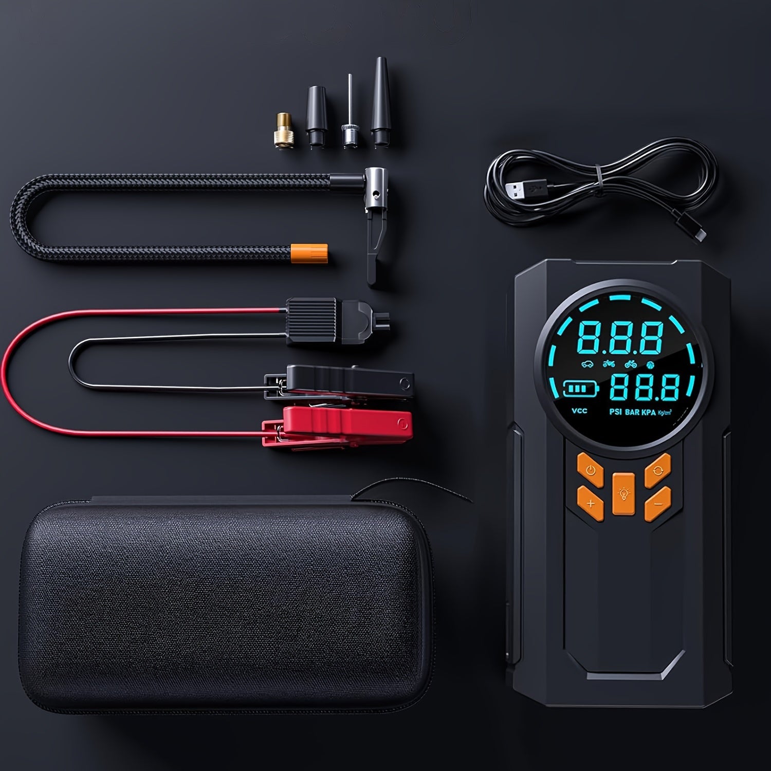 Portable Car Jump Starter with Air Compressor and Tire Inflator 150PSI 8000mAh Battery