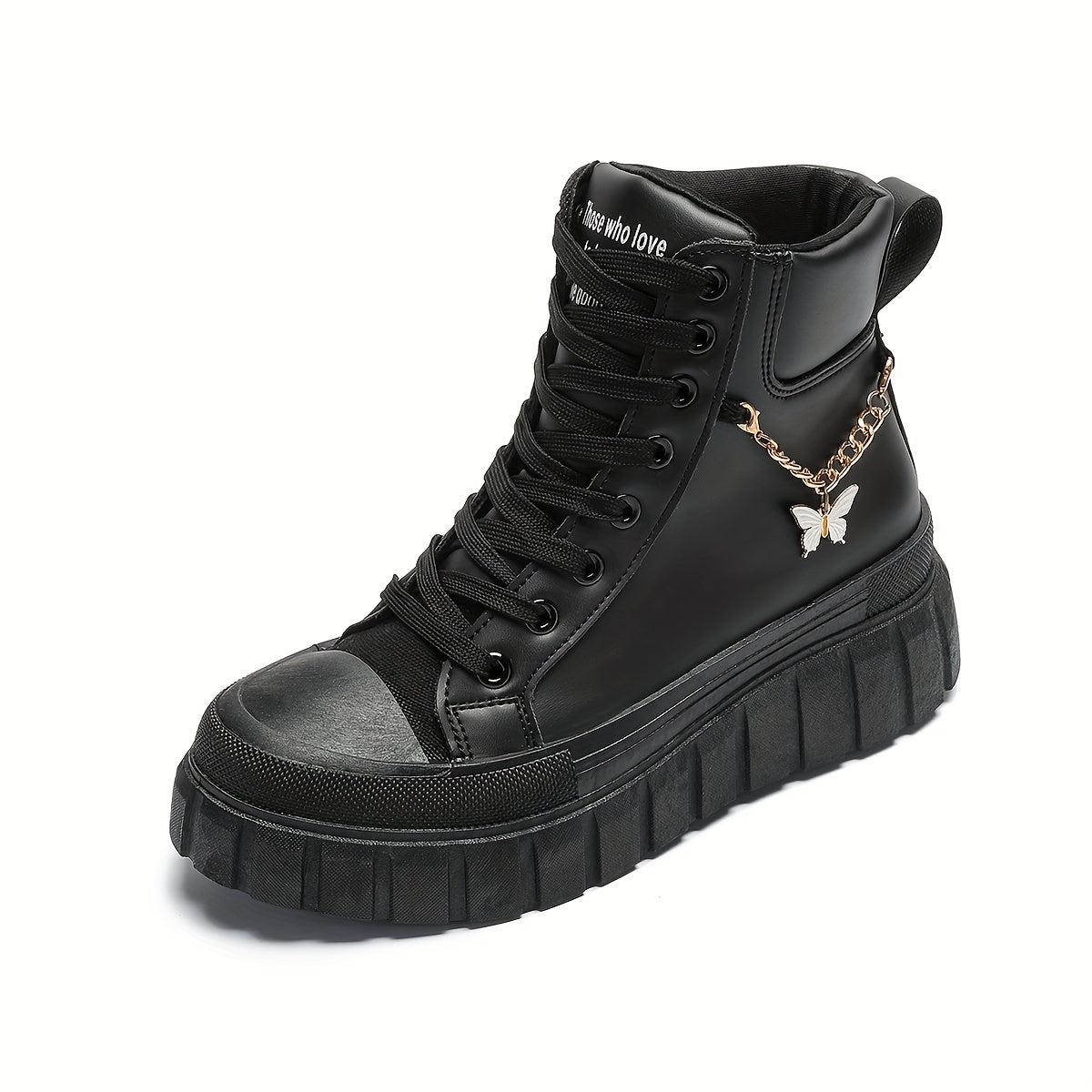 Women's Platform Ankle Boots Casual Black Lace-Up Short Boots