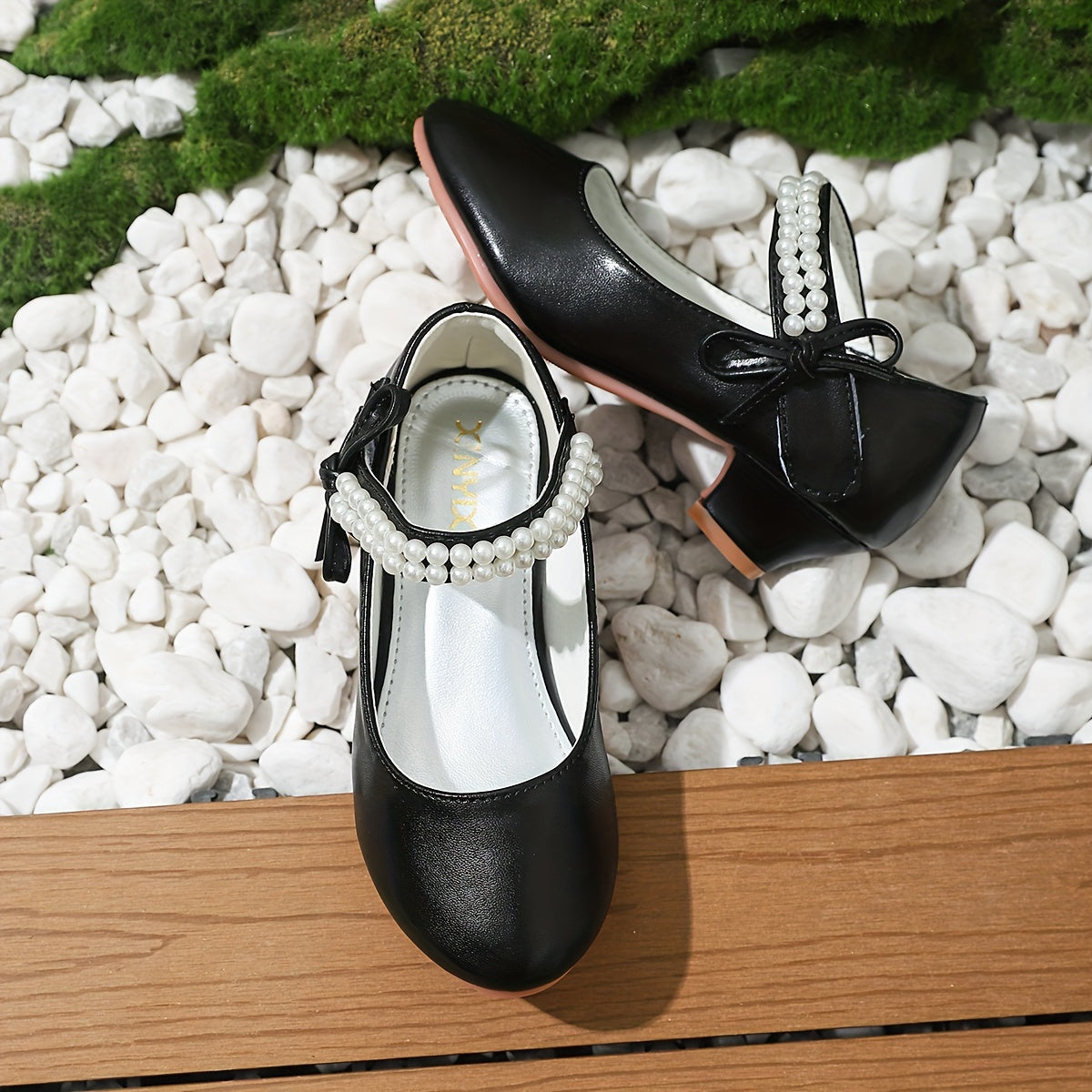 Girls' High Heels with Pearls and Bowknot, Solid Color, Lightweight, Suitable for Weddings and Parties
