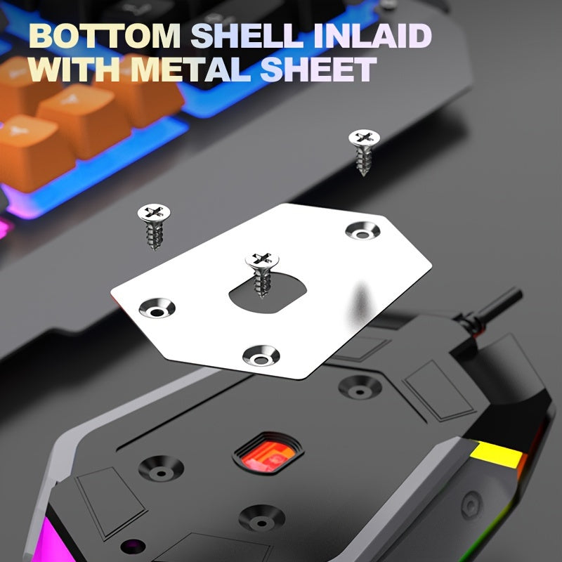 Uch rangli blokli simli o'yin klaviaturasi va sichqoncha to'plami, o'yin, ofis va noutbukda foydalanish uchun optik yoritilgan klaviatura bilan.