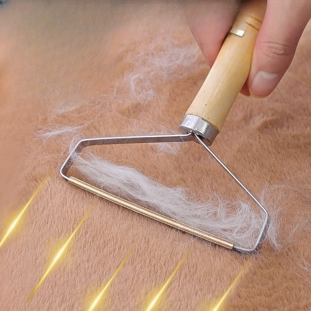 Удалитель ворса для волос и одежды с деревянной ручкой, двусторонний инструмент из нержавеющей стали