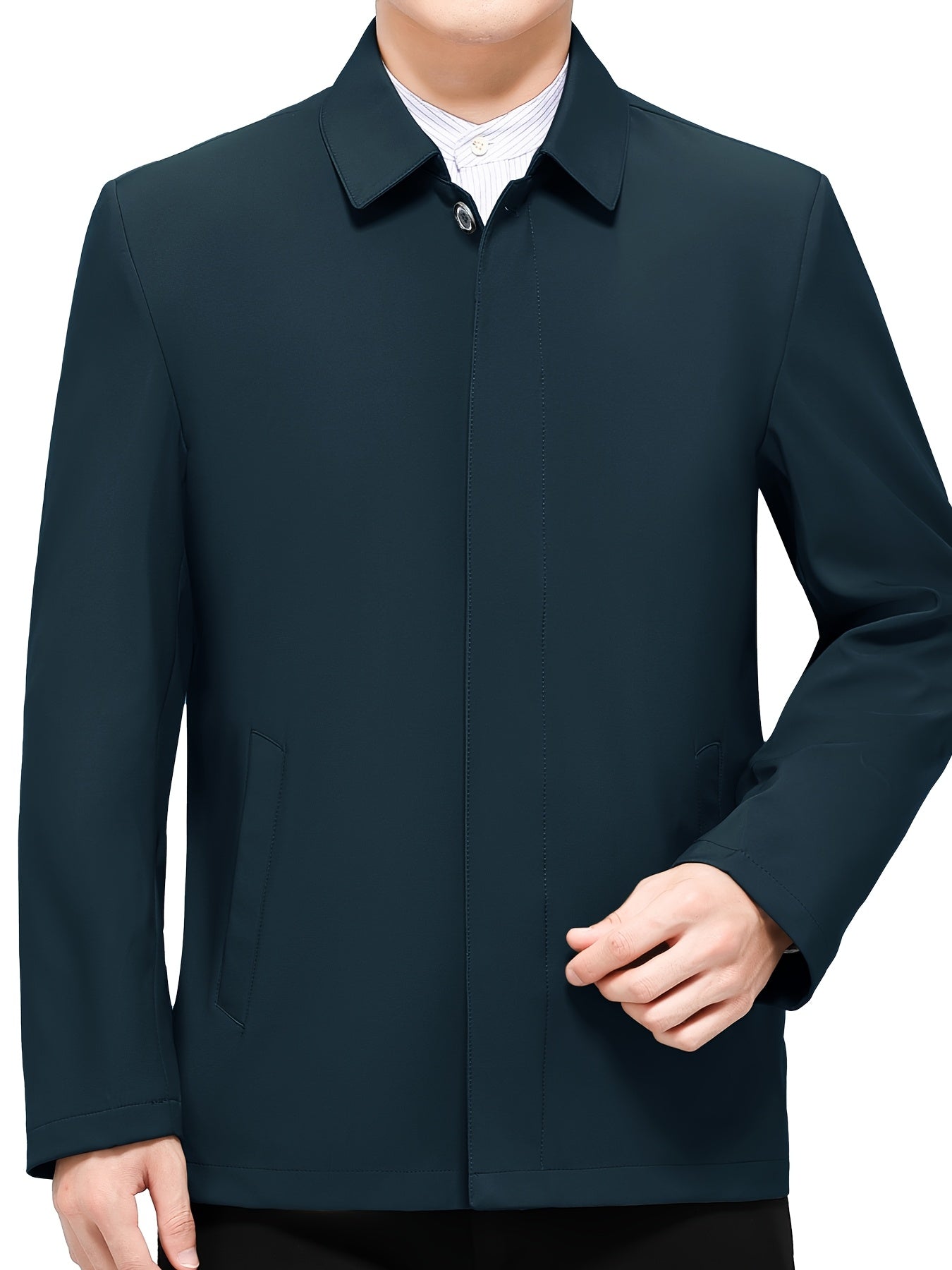 Men's Solid Color Button-Up Jacket for Spring and Autumn Casual Business Wear