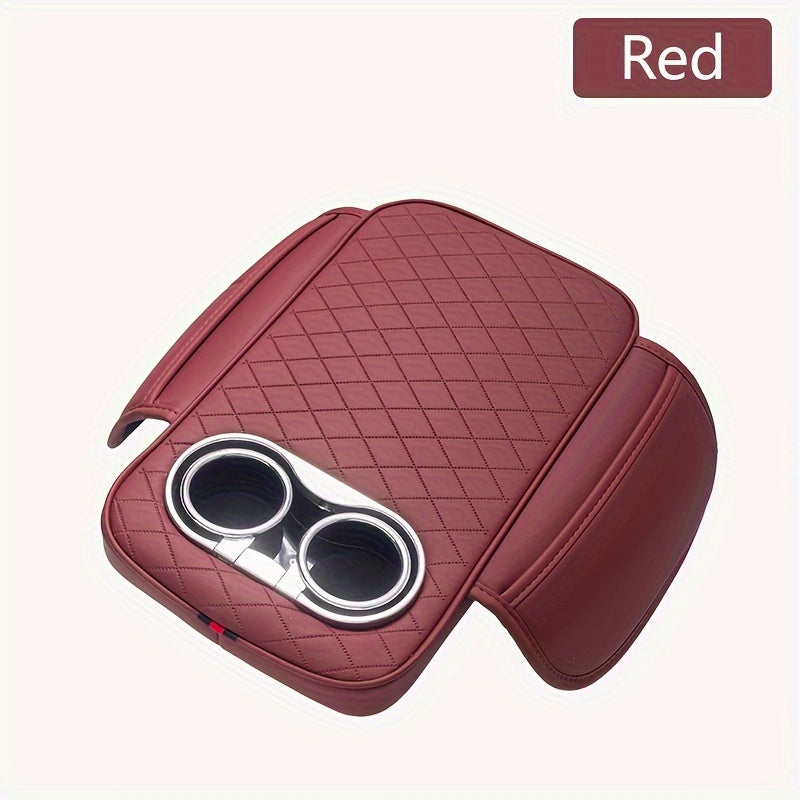 Universal Car Center Console Pad with Cup Holders and Pockets Leather