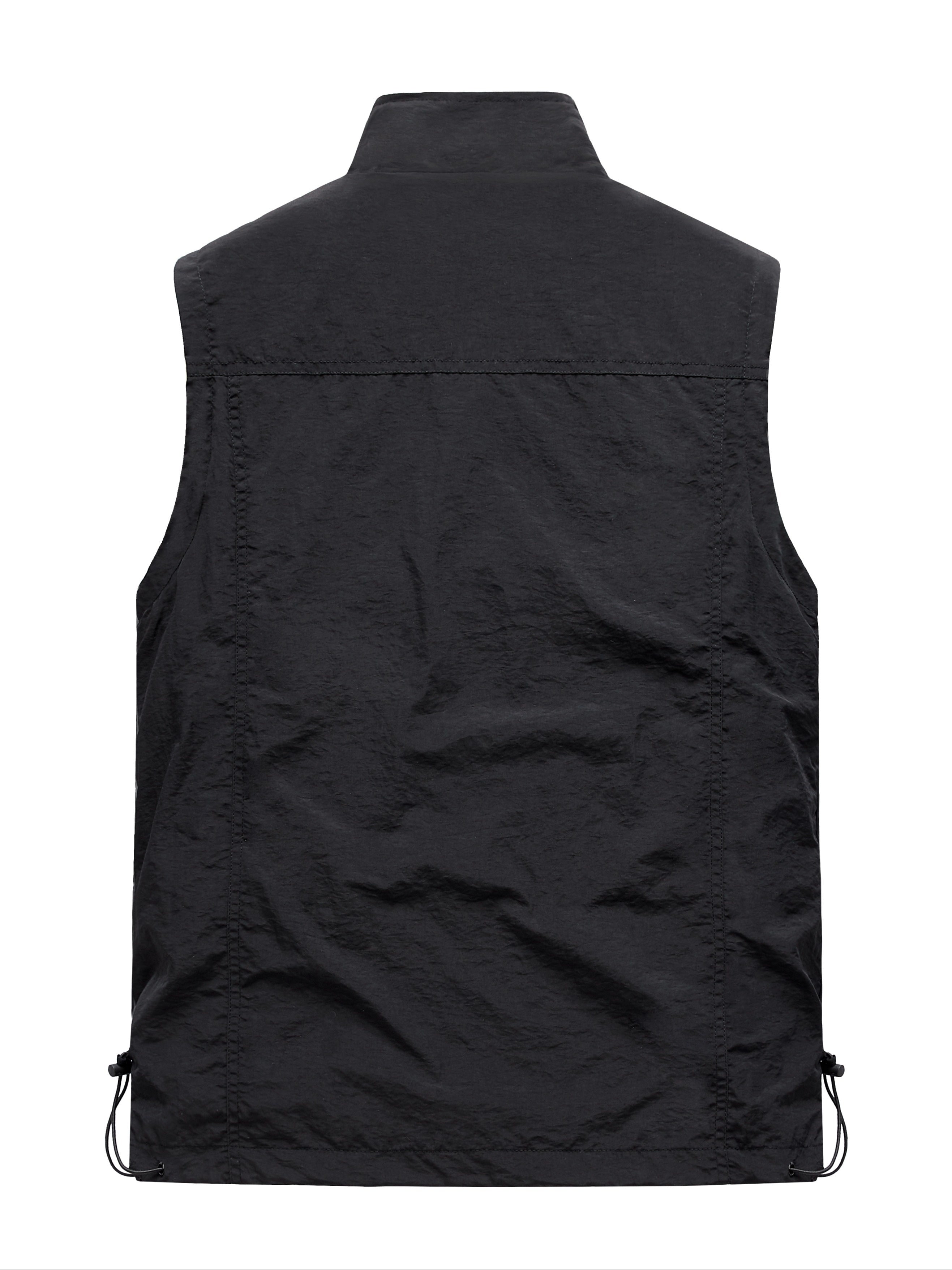 Men's Sleeveless Outdoor Vest with Stand Collar Drawstring Nylon Polyester Casual