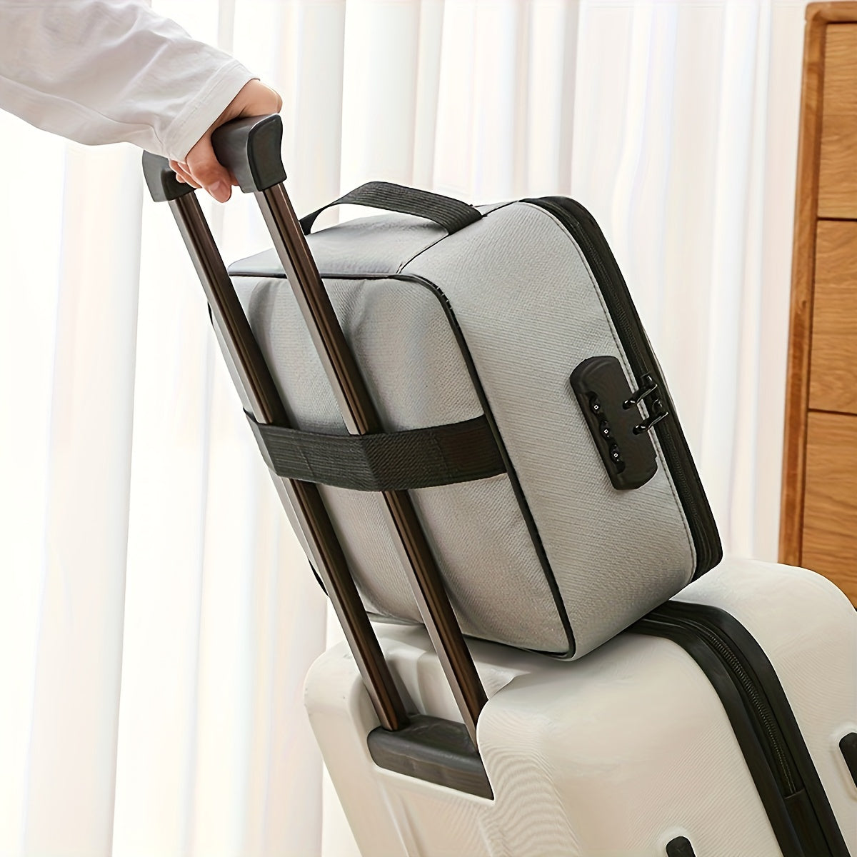 Document Organizer with Combination Lock Water-Resistant Zipper 3-Layer File Storage Portable Laptop Files Certificates