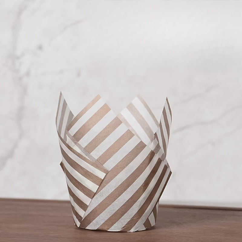 Set of 50 Disposable Tulip Muffin Cups with Cloud Stripes Newspaper Pattern, Greaseproof Paper Liners