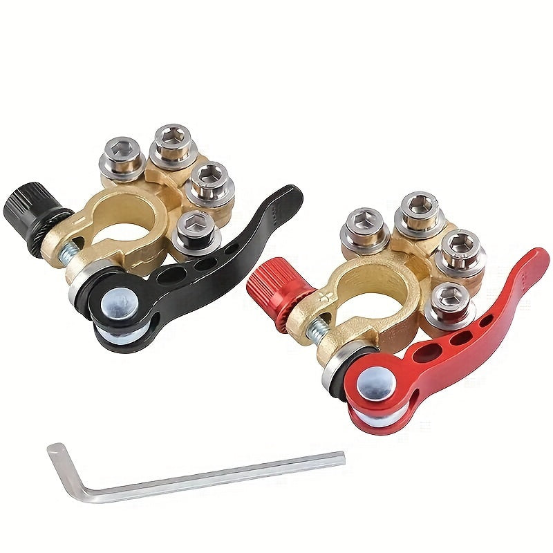 2 Pcs Heavy Duty Brass Battery Terminal Connectors 4-Way Quick Disconnect
