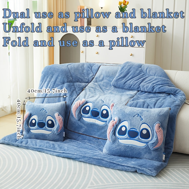 2-In-1 Pillow and Blanket Set for Adults Polyester Cartoon Travel Office Winter