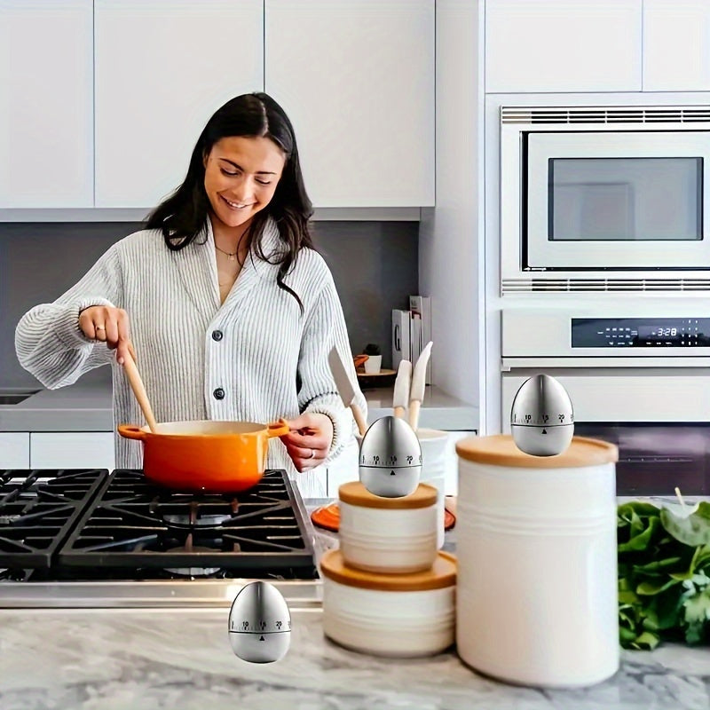 Stainless Steel tuxum shaklidagi mexanik signal soat 60 daqiqalik taymer pishirish va RV oshxonalari uchun