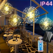 Set of Four Solar-Powered Hanging Fireworks Lights for Outdoors