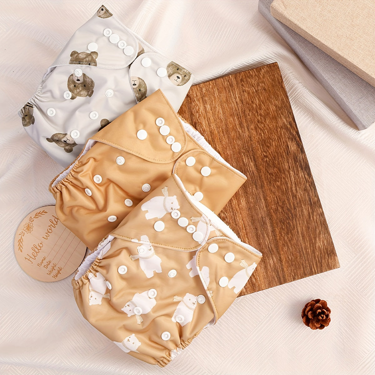 Set of 3 Soft Suede Cloth Diapers with Pockets for Toddlers 2.99-14.97kg Reusable and Washable