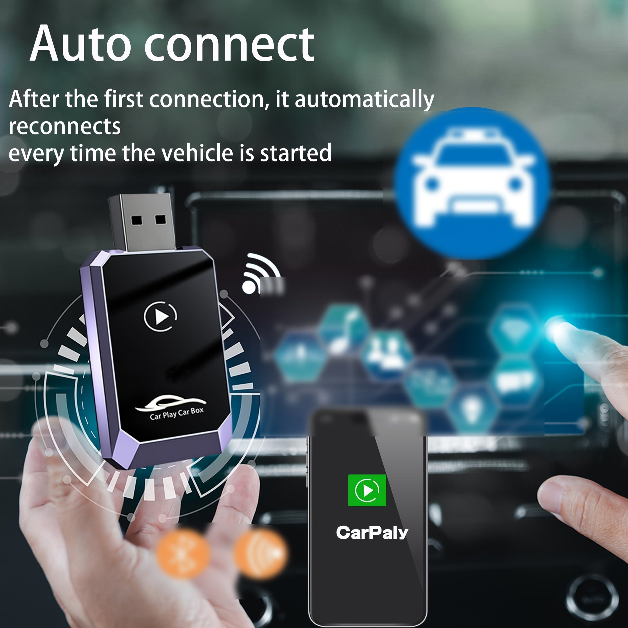 Wireless Carplay Adapter for iPhone Wireless Car Auto Voice Control Dongle