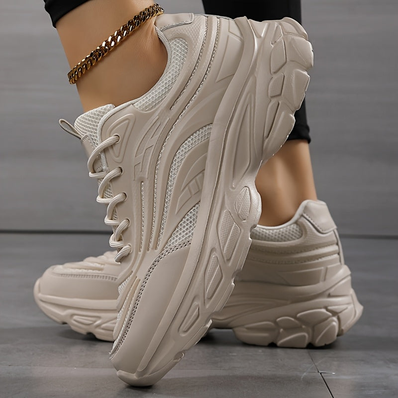 Women's Casual Mesh Lace-Up Sneakers with Thick Sole and Comfort