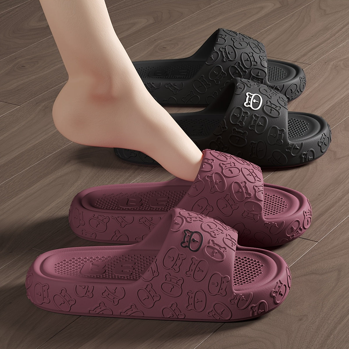 Unisex EVA Slides Casual Cartoon Bear Open Toe Slip-On Indoor Outdoor Sandals