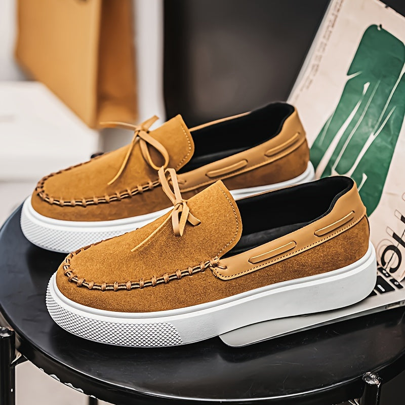 Men's Classic Loafers Minimalist Round Toe PU Fabric Slip-On Casual Shoes for Spring Summer Fall Winter