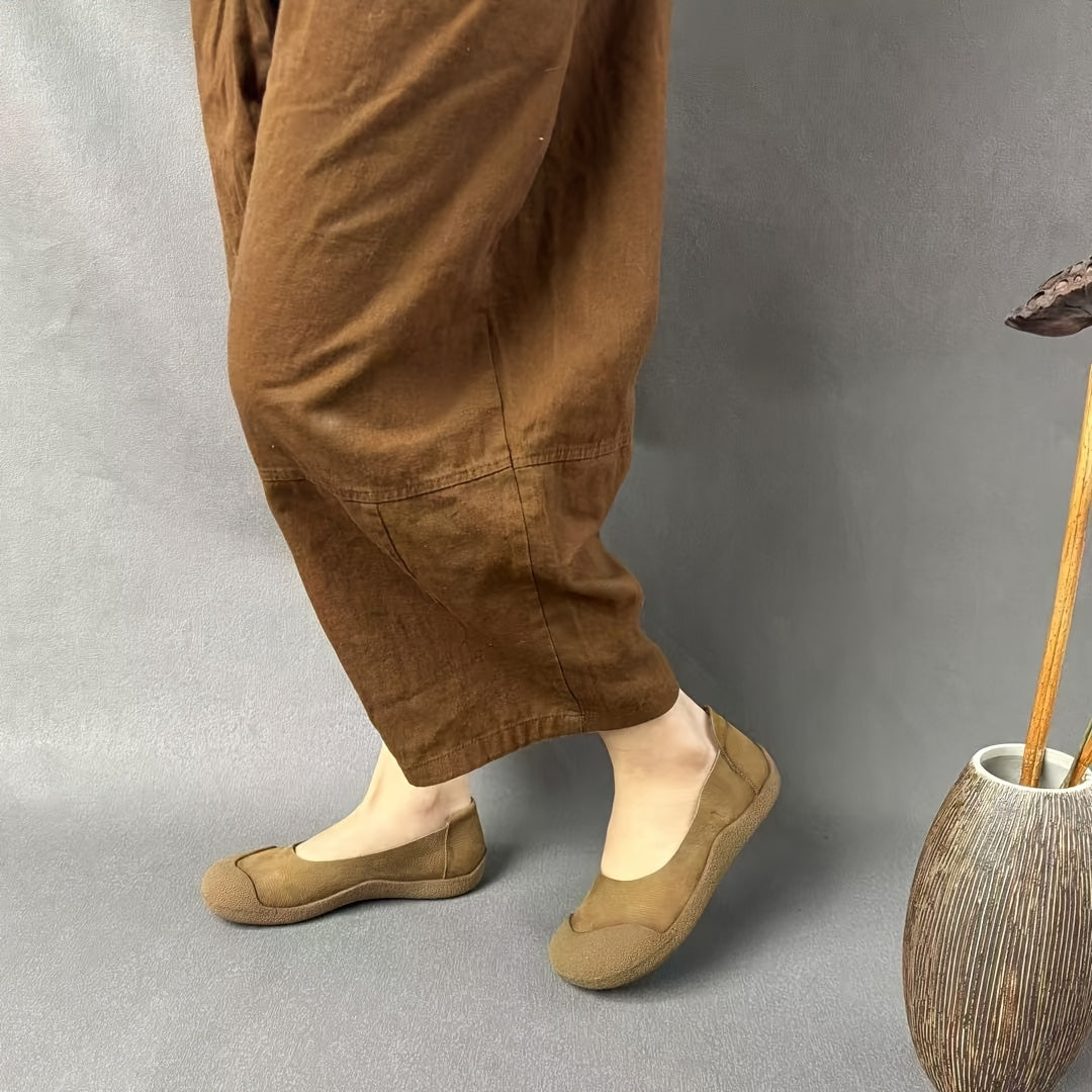 Women's Leather Oxford Shoes Casual Flats Brown Lightweight Comfortable