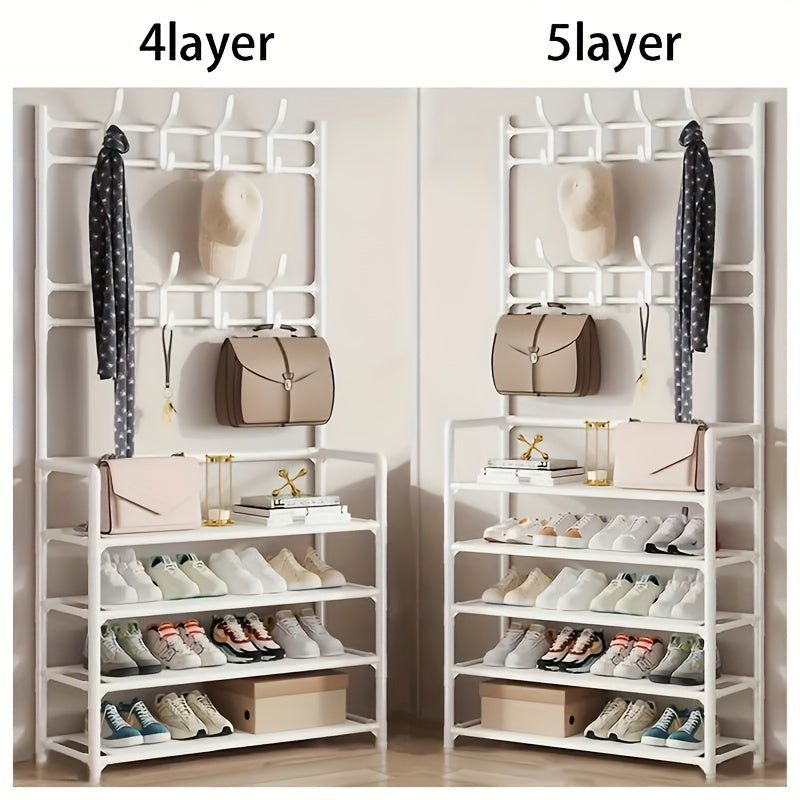Stainless Steel Shoe Rack with Hooks Multi-Purpose Organizer for Shoes Coats and Boots
