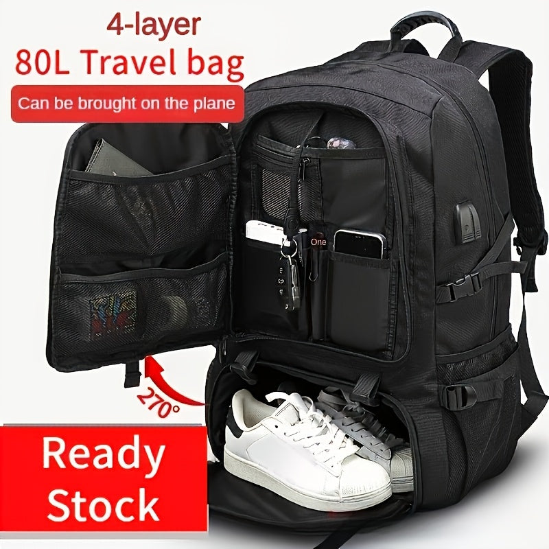 50L 80L Travel Backpack with Shoe Compartment Laptop Sleeve Expandable Sports Hiking Short Trip