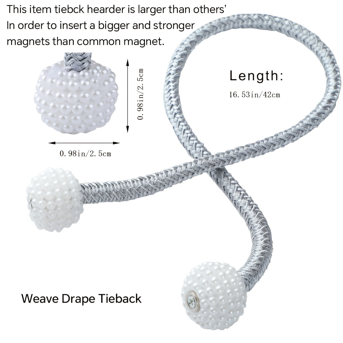 Set of 2 Magnetic Curtain Tiebacks for Home Office Window Drapes