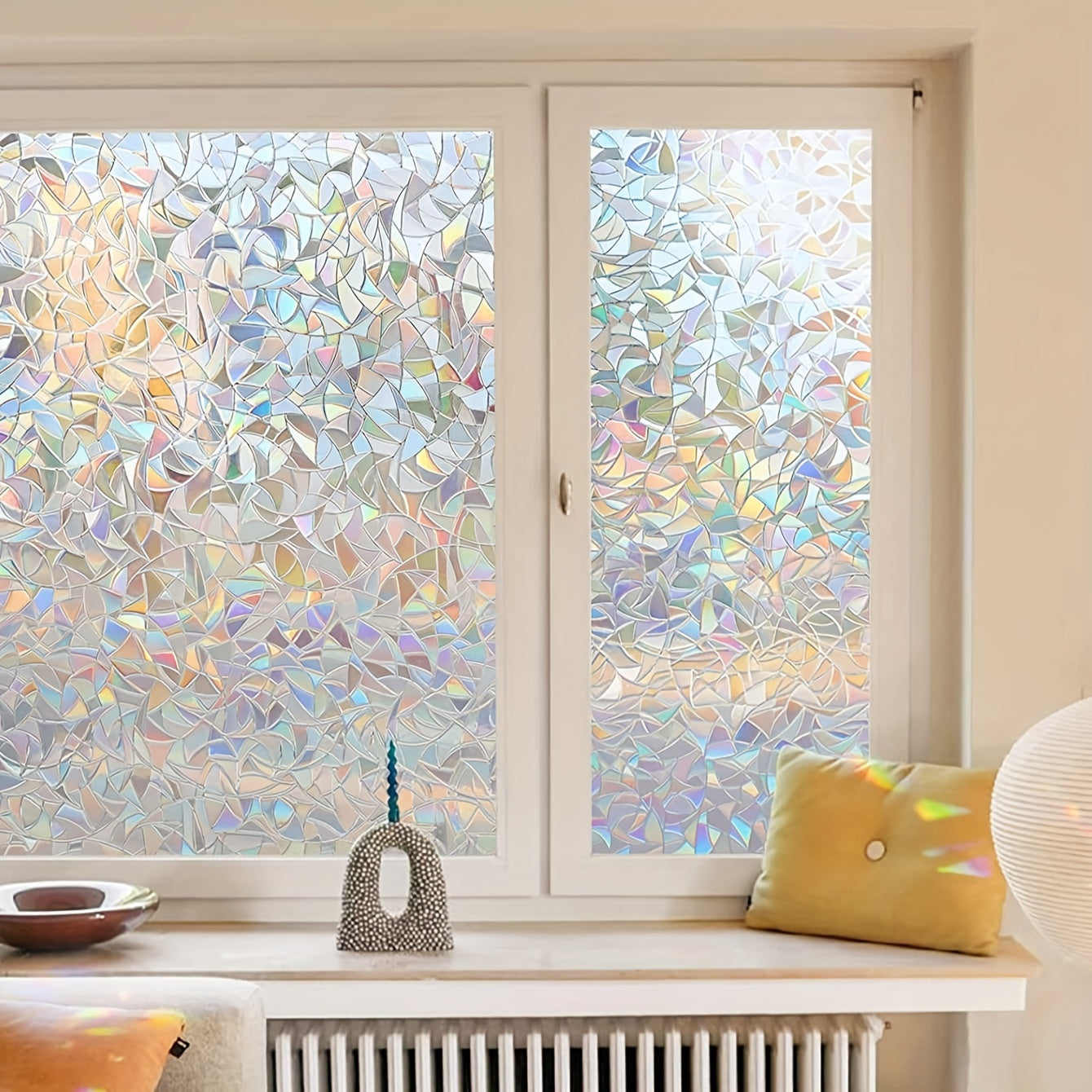 Large Privacy Window Film Electrostatic UV Blocking 3D Rainbow Glass Decal