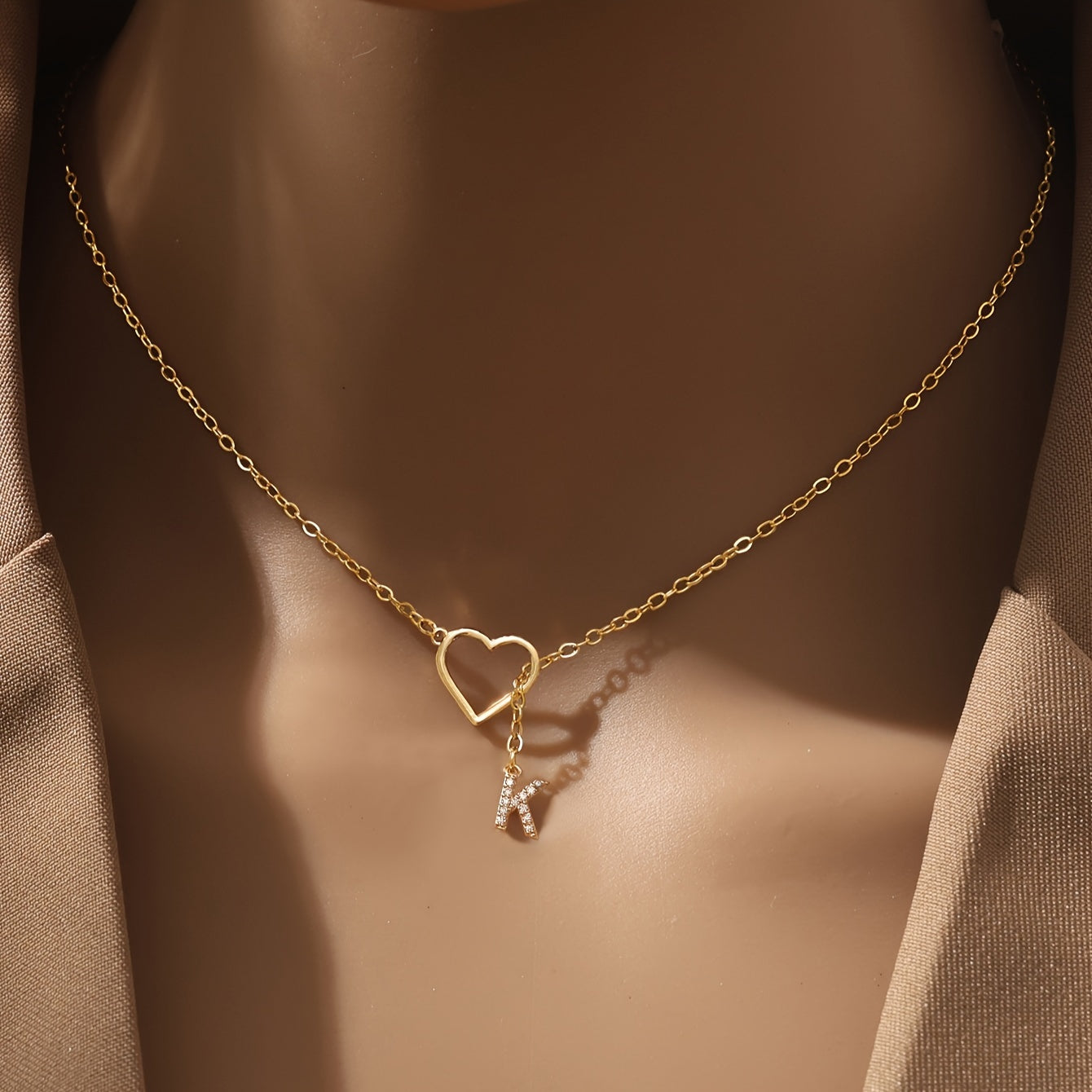 Personalized Letter Pendant Necklace for Women and Teen Girls Zirconia Heart Charm Initials Copper Chain Jewelry