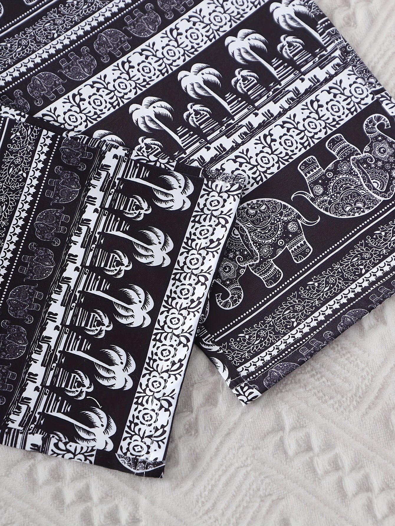 Plus Size Women's Pajama Set Polyester Knit Elephant Print Comfortable Loungewear