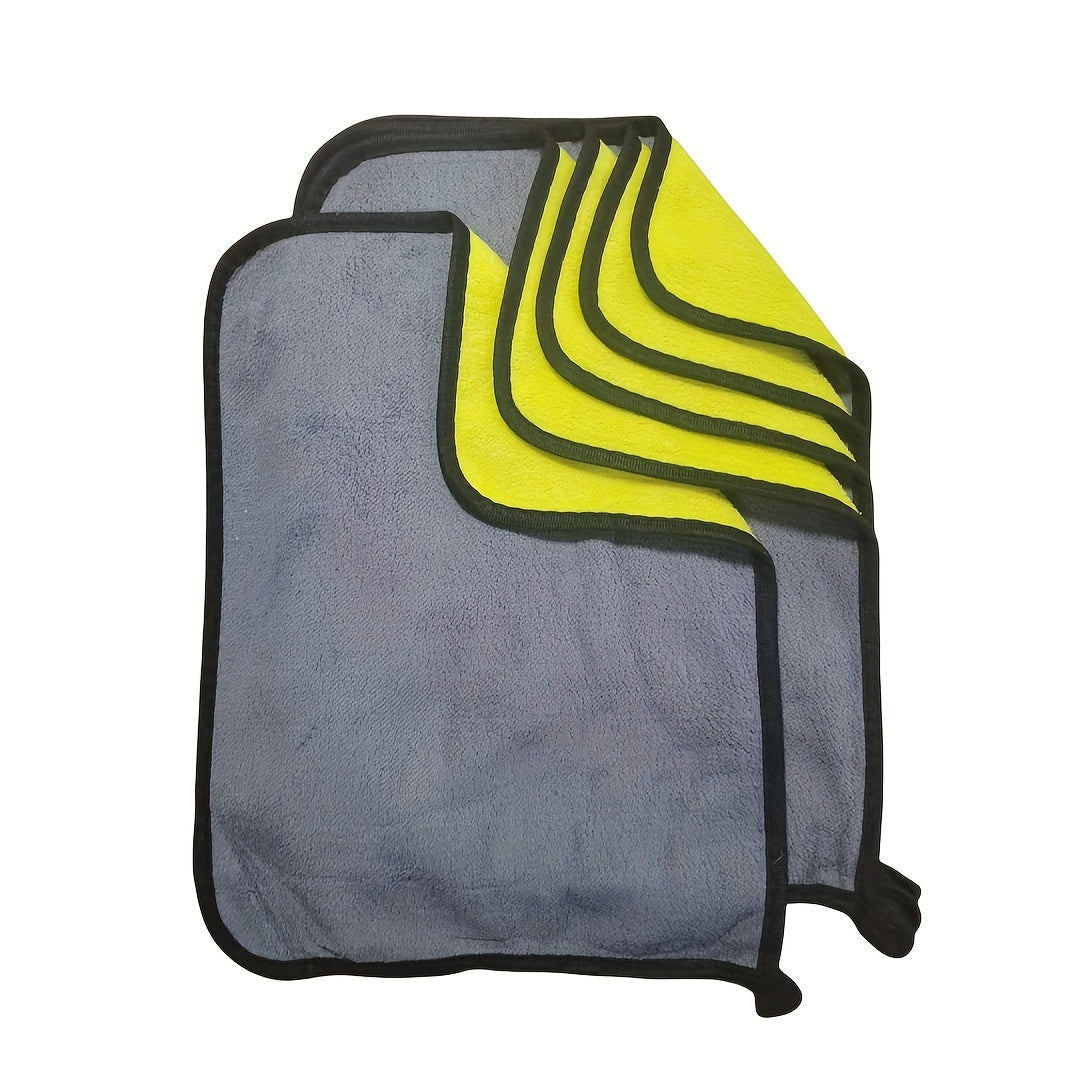 Комплект из 5 микрофибровых салфеток для очистки автомобиля, двухслойные ультратонкие, сверхмягкие, без царапин, впитывающие полотенца