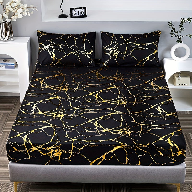 3-Piece Bedding Set with Gold Foil Textured Design Breathable Polyester for Bedroom or Guest Room