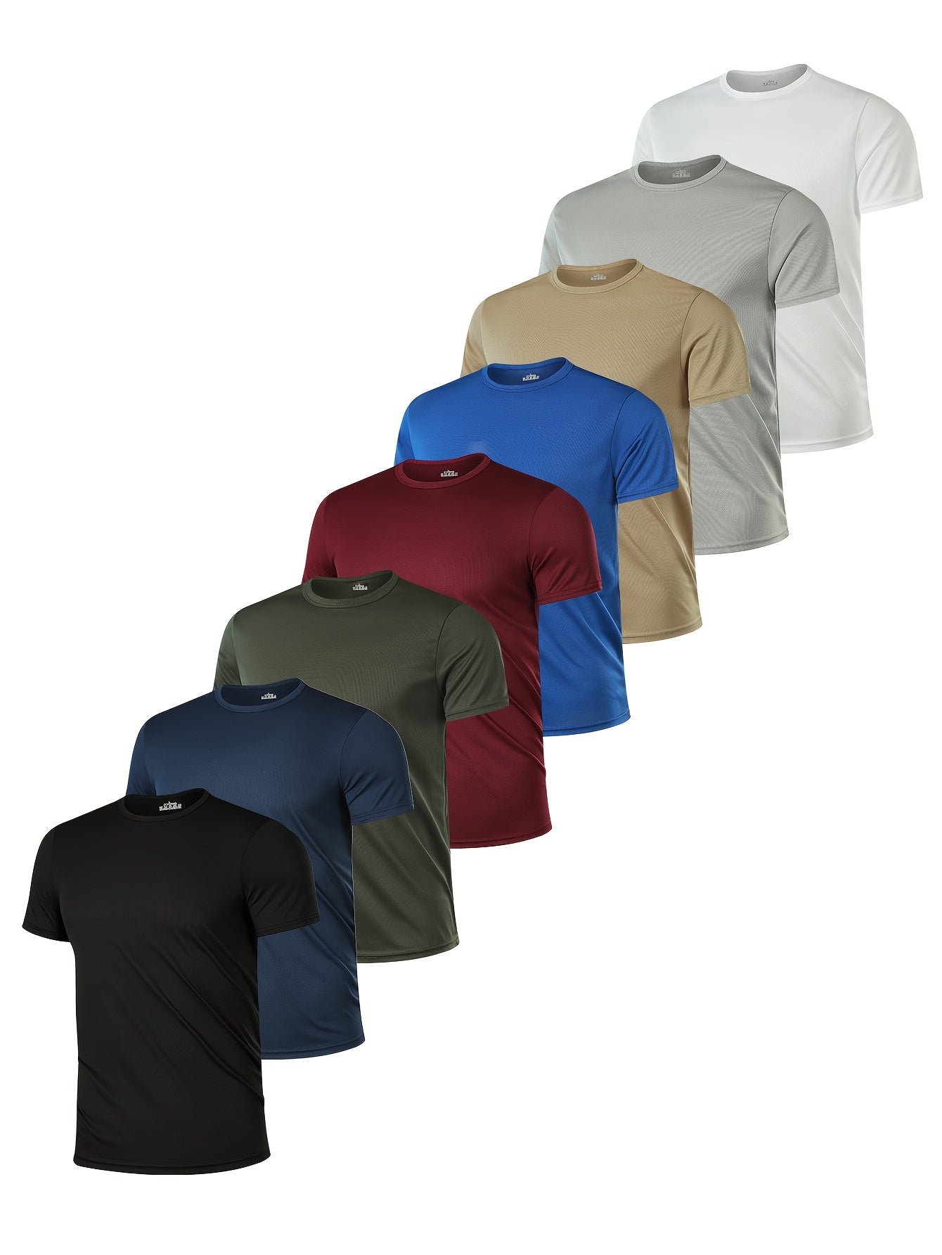 8-Pack Men's Crew Neck T-Shirts Polyester Breathable Quick-Dry Solid Color Fitness Running Spring Summer