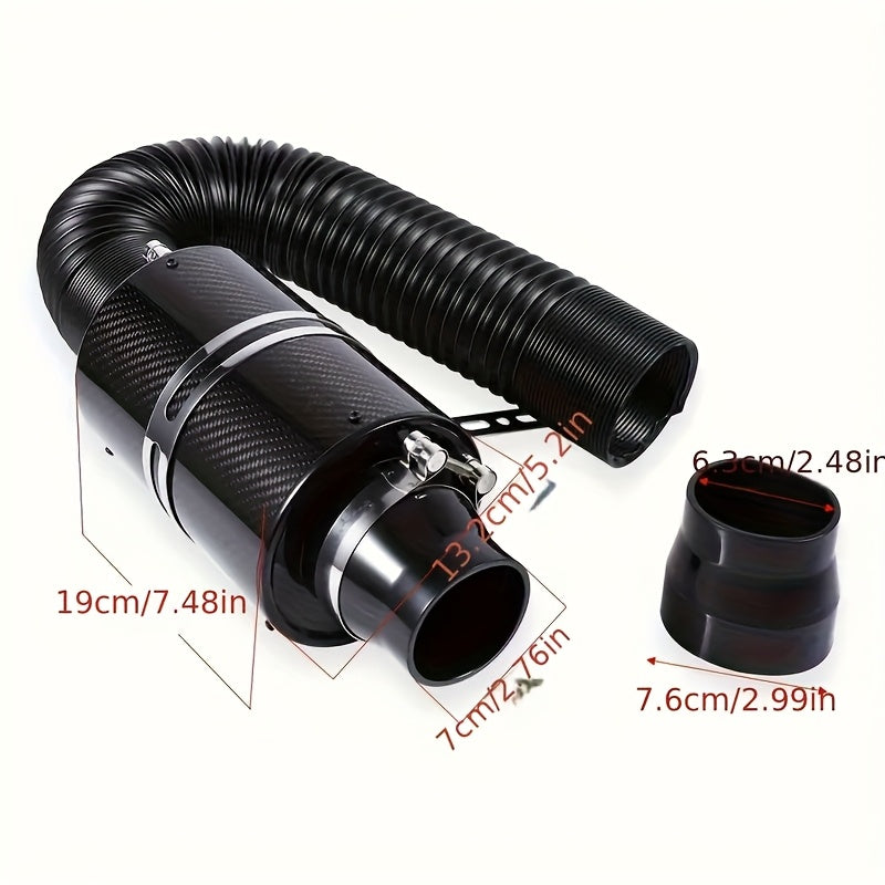Universal Carbon Fibre Cold Air Intake Kit for Cars, 3-Inch Hose Adapter