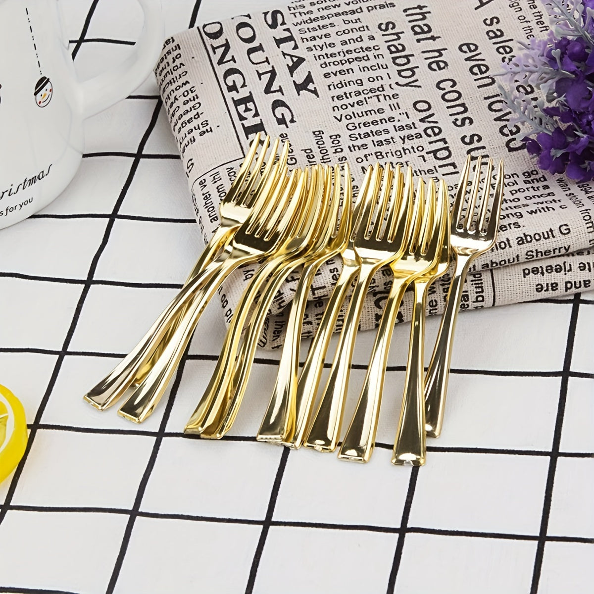 Pack de 24/36 mini cucharas de plástico para ensalada con baño de oro para postres, fiestas y vacaciones