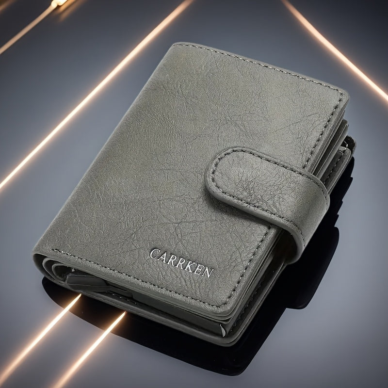 Billetera bifold de cuero sintético para hombres con tarjetero emergente automático, tarjetero delgado, regalo para hombres