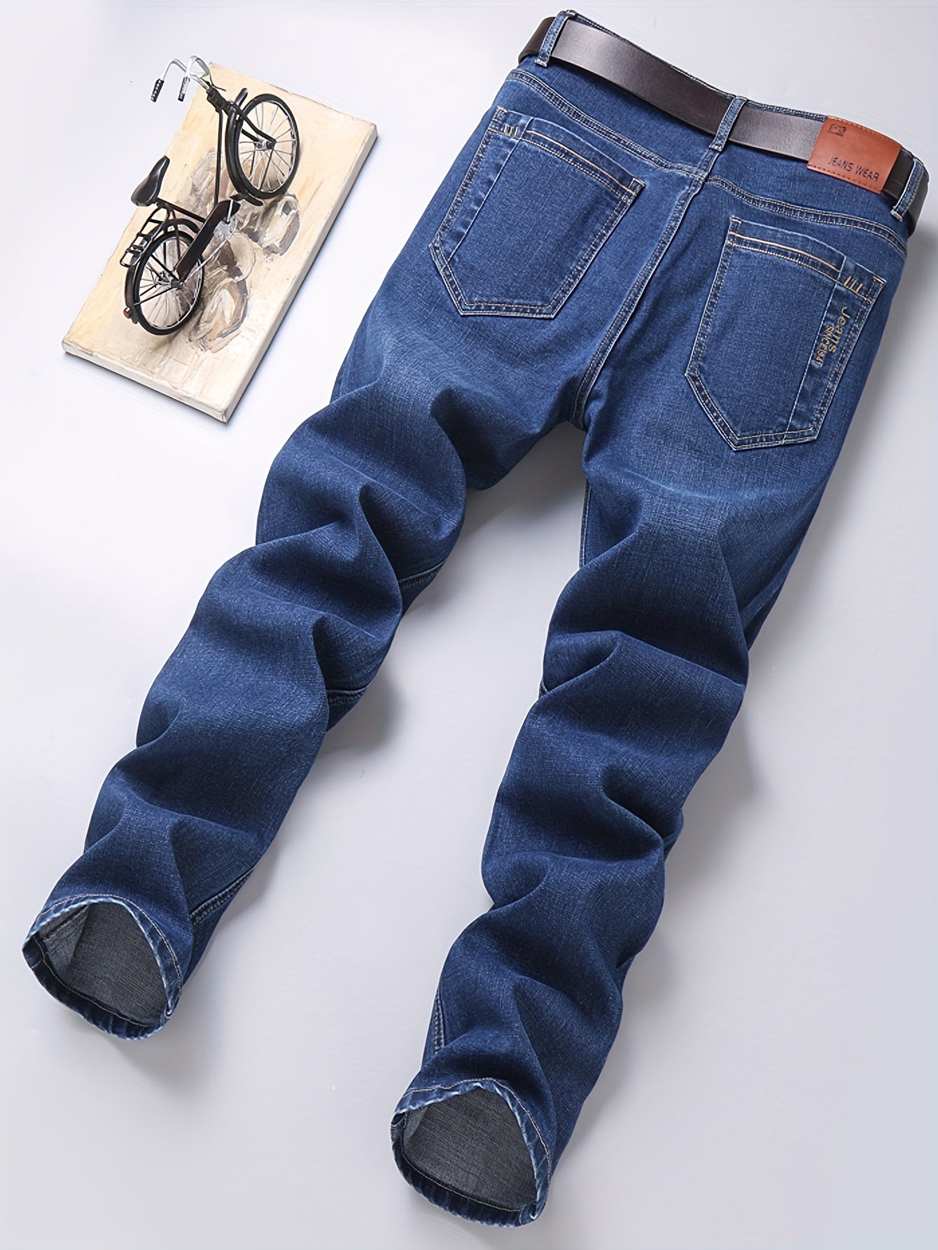 Men's Casual Straight Jeans Classic Blue Denim Regular Fit