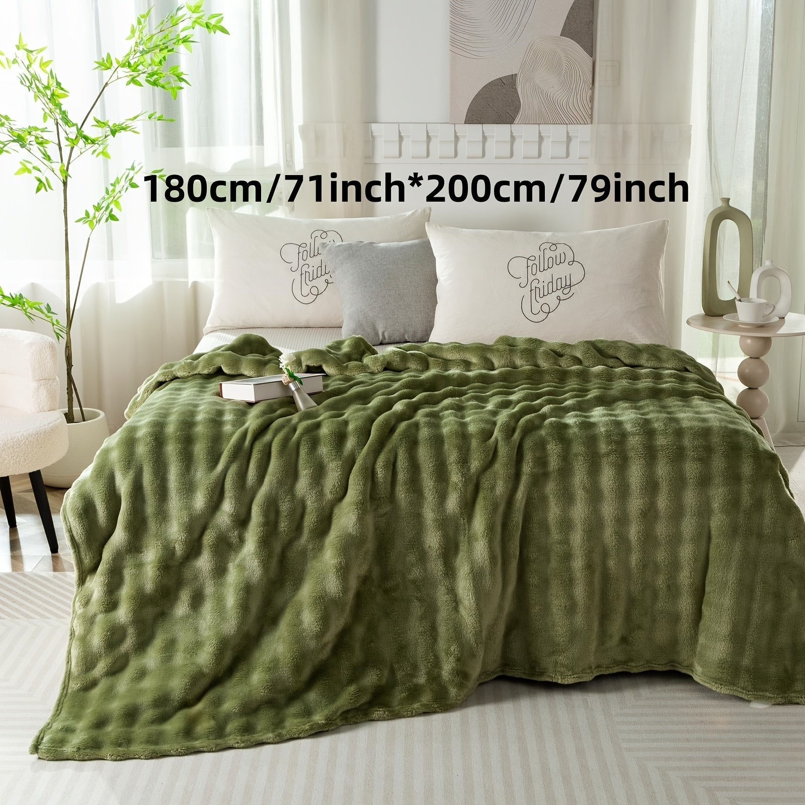 Hypoallergenic Polyester Bed Blanket Faux Rabbit Fur Plush Throw for Bedroom Sofa Travel