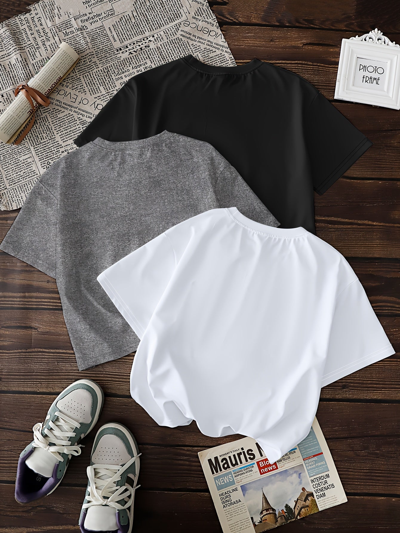 Women's Casual Geometric Pattern T-Shirts Pack Polyester Crew Neck Short Sleeve All-Season