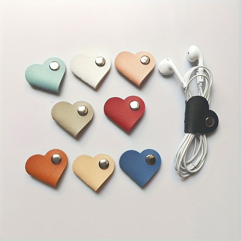 Heart-Shaped PVC Leather Cable Organizer Set for Headphones and Charging Cords