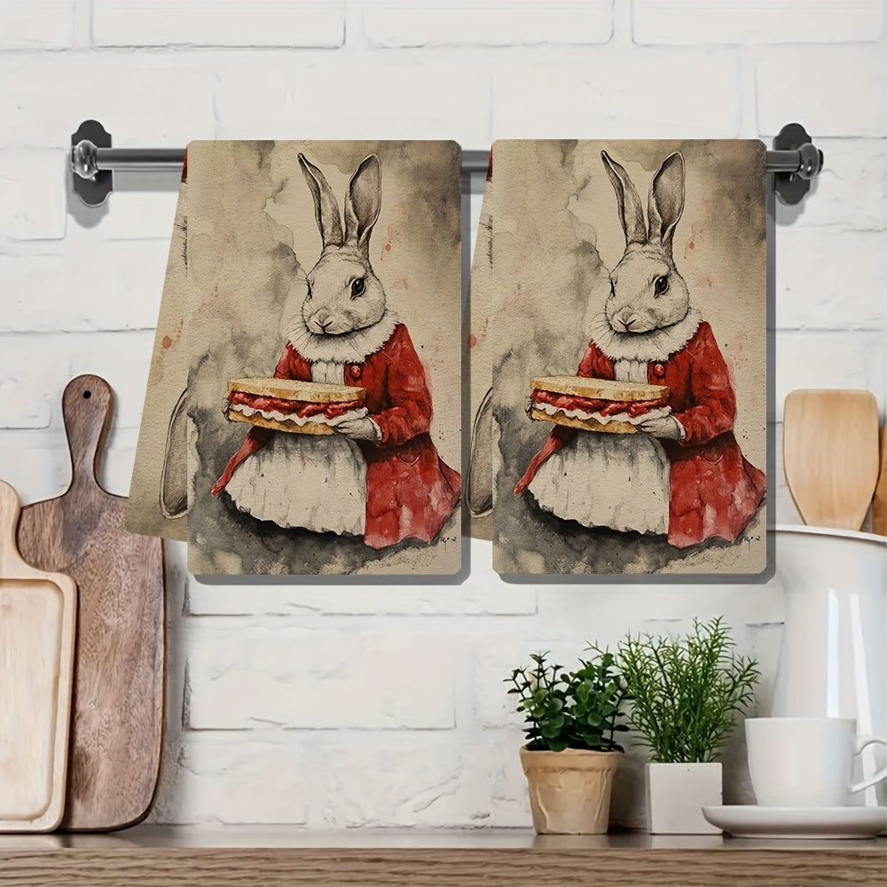Набор из 2 кухонных полотенец Rabbit, ультра мягкие, впитывающие, 40x60 см, праздничный декор