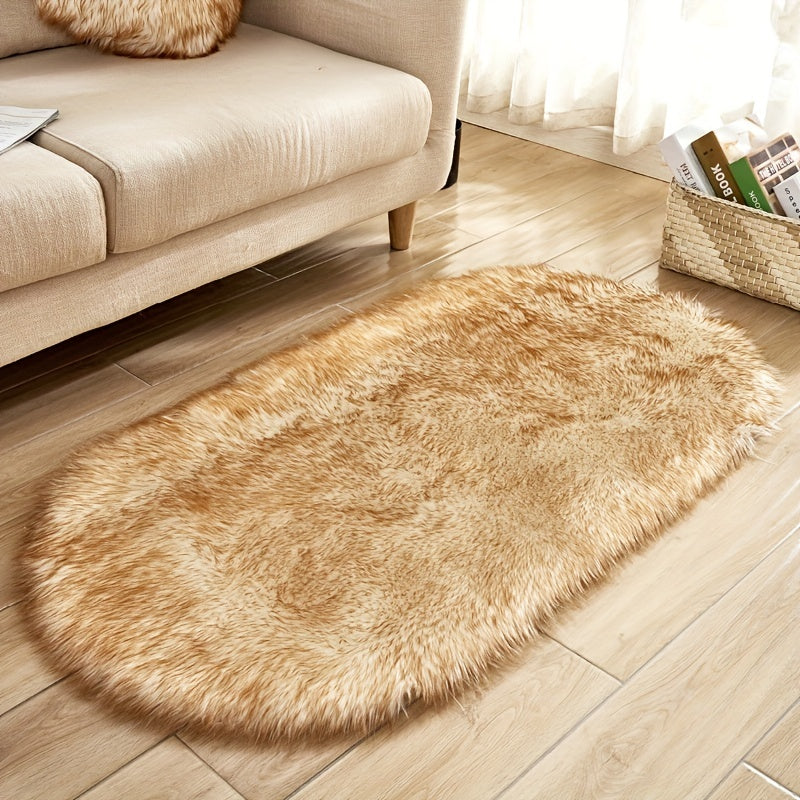 Faux Sheepskin Oval Area Rug, Plush Shaggy Carpet for Living Room or Bedroom